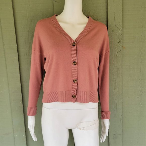 New Ann Taylor LOFT Pink V-Neck Cardigan Sweater Smal Petite SP - Picture 1 of 3